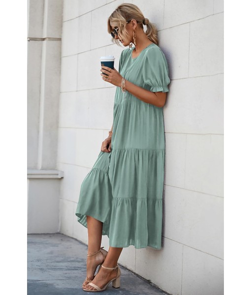PRETTYGARDEN Summer Dresses for Women 2025 Casual Floral Boho Midi Sun Dress Puff Short Sleeve Flowy Beach Vacation Sundress