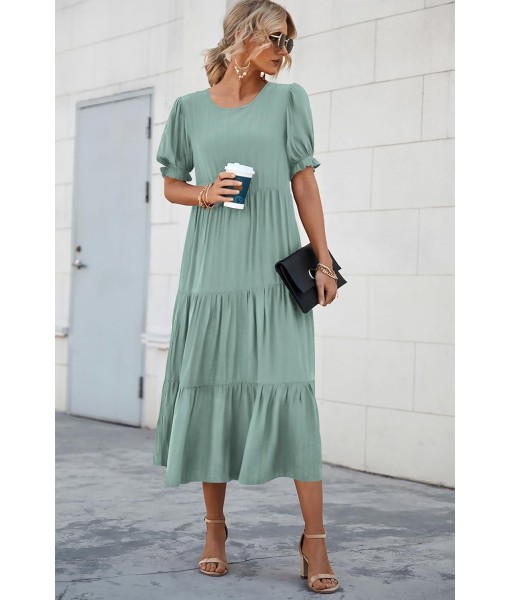 PRETTYGARDEN Summer Dresses for Women 2025 Casual Floral Boho Midi Sun Dress Puff Short Sleeve Flowy Beach Vacation Sundress