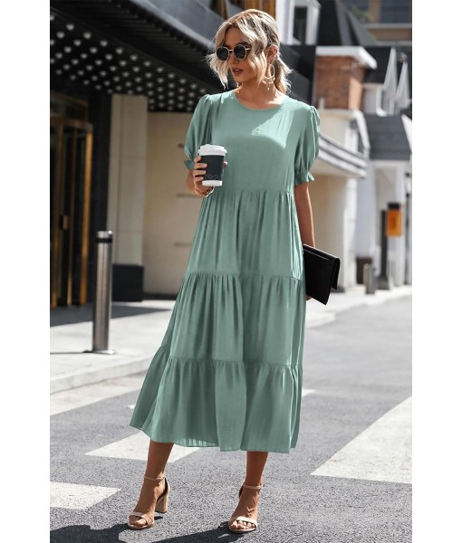 PRETTYGARDEN Summer Dresses for Women 2025 Casual Floral Boho Midi Sun Dress Puff Short Sleeve Flowy Beach Vacation Sundress