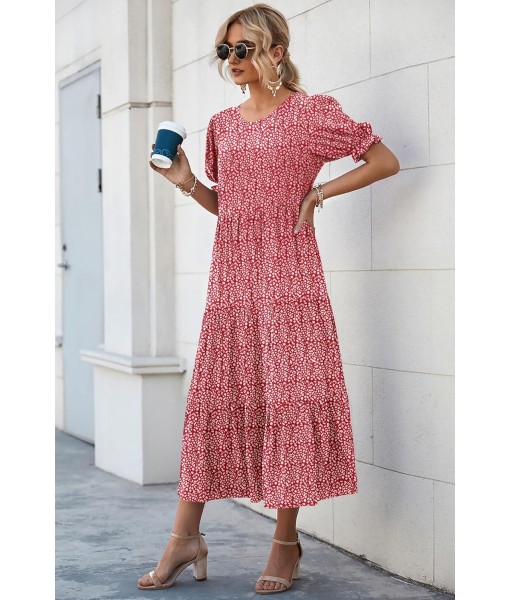 PRETTYGARDEN Summer Dresses for Women 2025 Casual Floral Boho Midi Sun Dress Puff Short Sleeve Flowy Beach Vacation Sundress