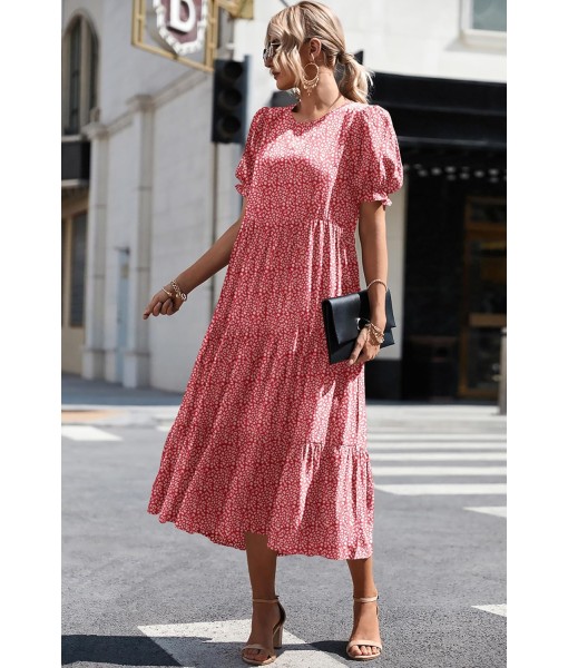 PRETTYGARDEN Summer Dresses for Women 2025 Casual Floral Boho Midi Sun Dress Puff Short Sleeve Flowy Beach Vacation Sundress