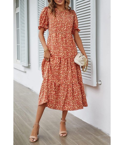 PRETTYGARDEN Summer Dresses for Women 2025 Casual Floral Boho Midi Sun Dress Puff Short Sleeve Flowy Beach Vacation Sundress
