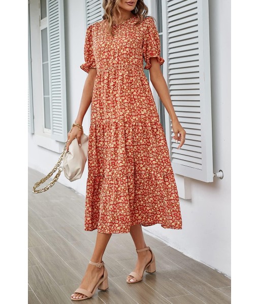PRETTYGARDEN Summer Dresses for Women 2025 Casual Floral Boho Midi Sun Dress Puff Short Sleeve Flowy Beach Vacation Sundress