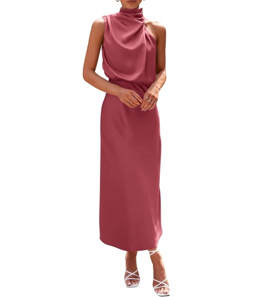 PRETTYGARDEN Women's 2025 Summer Satin Dress Elegant Sleeveless Mock Neck Cocktail Party Maxi Dresses