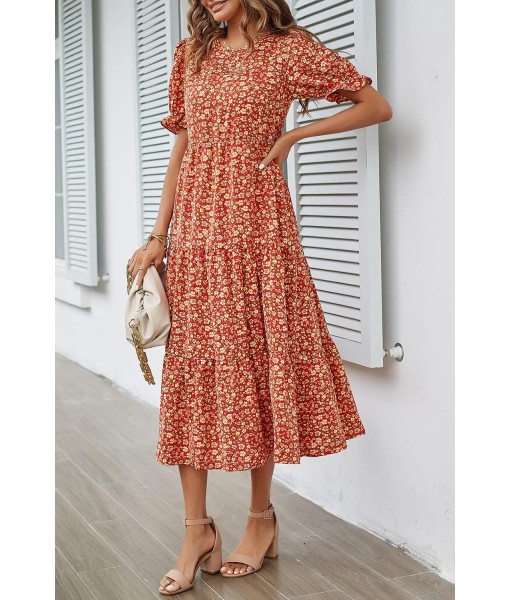 PRETTYGARDEN Summer Dresses for Women 2025 Casual Floral Boho Midi Sun Dress Puff Short Sleeve Flowy Beach Vacation Sundress
