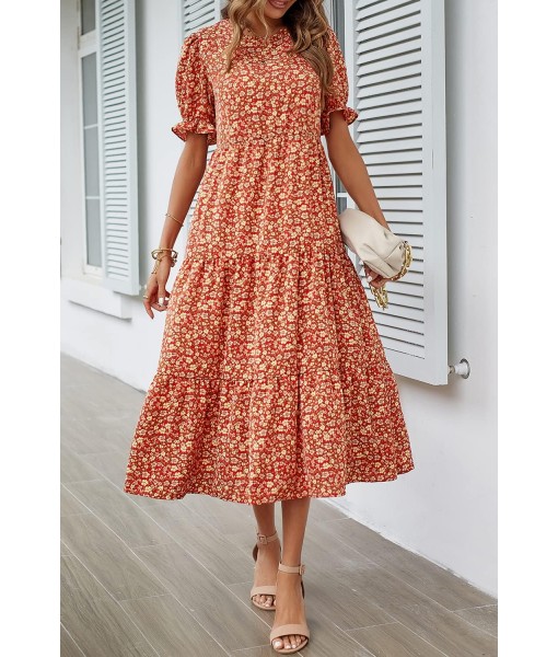 PRETTYGARDEN Summer Dresses for Women 2025 Casual Floral Boho Midi Sun Dress Puff Short Sleeve Flowy Beach Vacation Sundress