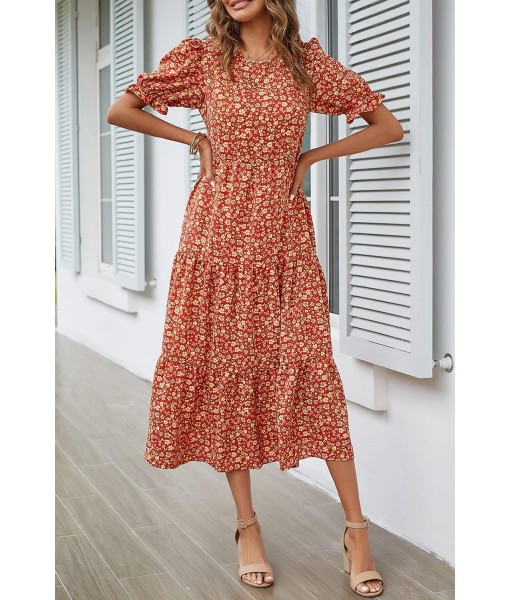 PRETTYGARDEN Summer Dresses for Women 2025 Casual Floral Boho Midi Sun Dress Puff Short Sleeve Flowy Beach Vacation Sundress
