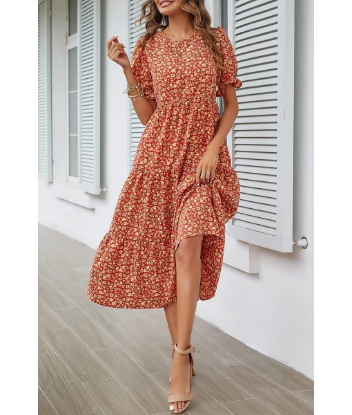 PRETTYGARDEN Summer Dresses for Women 2025 Casual Floral Boho Midi Sun Dress Puff Short Sleeve Flowy Beach Vacation Sundress
