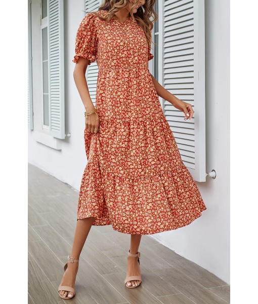 PRETTYGARDEN Summer Dresses for Women 2025 Casual Floral Boho Midi Sun Dress Puff Short Sleeve Flowy Beach Vacation Sundress