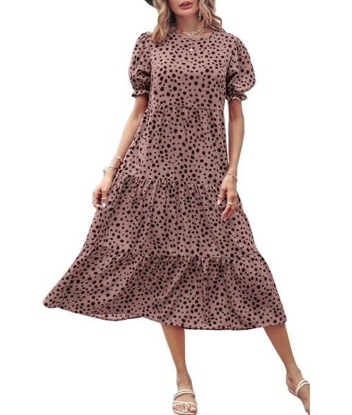 PRETTYGARDEN Summer Dresses for Women 2025 Casual Floral Boho Midi Sun Dress Puff Short Sleeve Flowy Beach Vacation Sundress