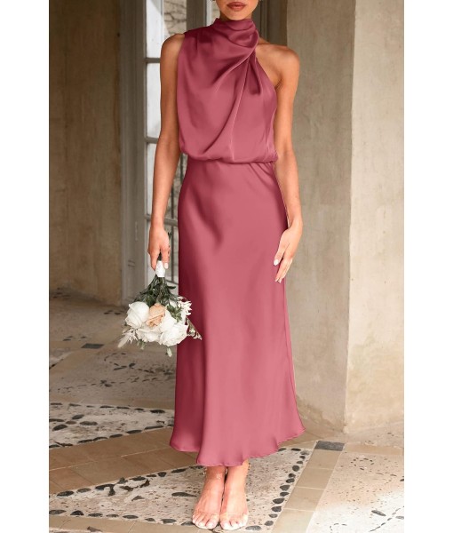 PRETTYGARDEN Women's 2025 Summer Satin Dress Elegant Sleeveless Mock Neck Cocktail Party Maxi Dresses