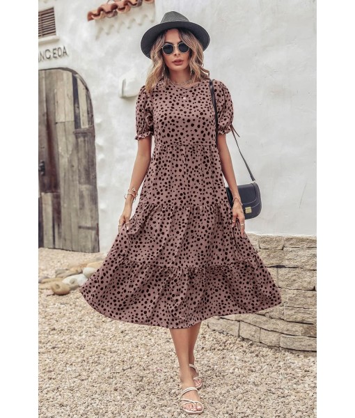 PRETTYGARDEN Summer Dresses for Women 2025 Casual Floral Boho Midi Sun Dress Puff Short Sleeve Flowy Beach Vacation Sundress