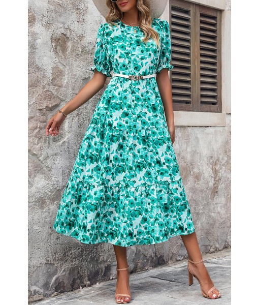 PRETTYGARDEN Summer Dresses for Women 2025 Casual Floral Boho Midi Sun Dress Puff Short Sleeve Flowy Beach Vacation Sundress