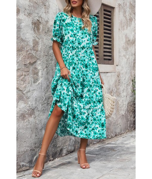 PRETTYGARDEN Summer Dresses for Women 2025 Casual Floral Boho Midi Sun Dress Puff Short Sleeve Flowy Beach Vacation Sundress