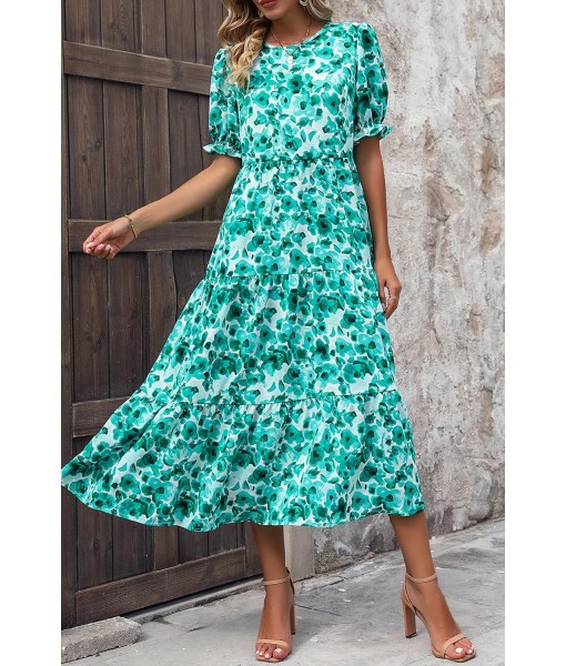 PRETTYGARDEN Summer Dresses for Women 2025 Casual Floral Boho Midi Sun Dress Puff Short Sleeve Flowy Beach Vacation Sundress