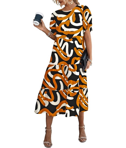 PRETTYGARDEN Summer Dresses for Women 2025 Casual Floral Boho Midi Sun Dress Puff Short Sleeve Flowy Beach Vacation Sundress