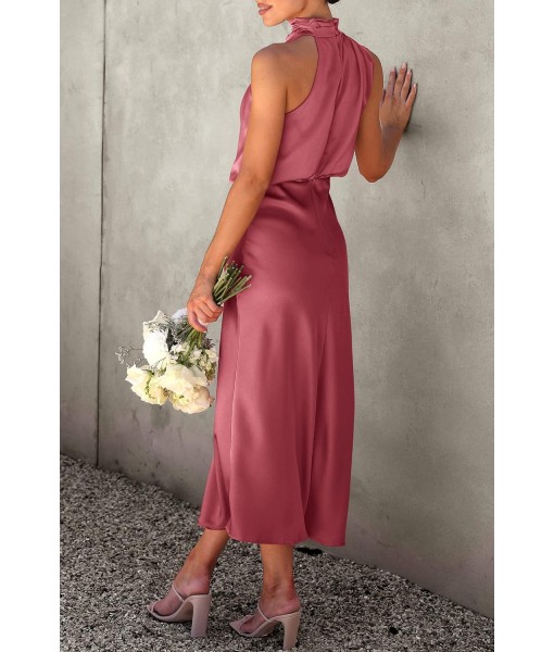 PRETTYGARDEN Women's 2025 Summer Satin Dress Elegant Sleeveless Mock Neck Cocktail Party Maxi Dresses