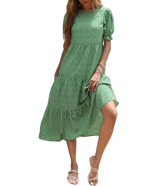 PRETTYGARDEN Summer Dresses for Women 2025 Casual Floral Boho Midi Sun Dress Puff Short Sleeve Flowy Beach Vacation Sundress