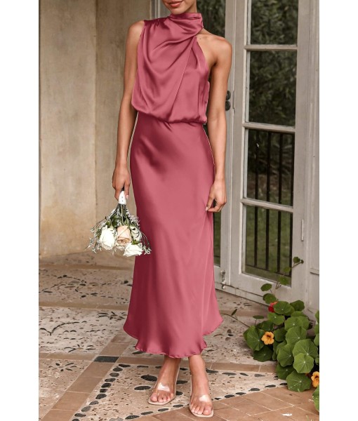 PRETTYGARDEN Women's 2025 Summer Satin Dress Elegant Sleeveless Mock Neck Cocktail Party Maxi Dresses
