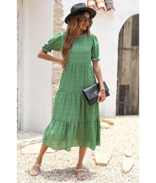 PRETTYGARDEN Summer Dresses for Women 2025 Casual Floral Boho Midi Sun Dress Puff Short Sleeve Flowy Beach Vacation Sundress