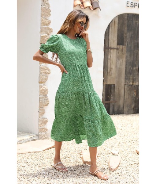 PRETTYGARDEN Summer Dresses for Women 2025 Casual Floral Boho Midi Sun Dress Puff Short Sleeve Flowy Beach Vacation Sundress