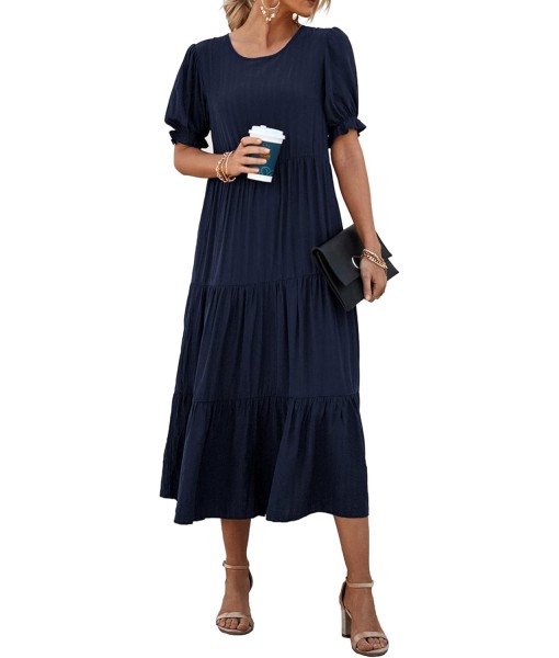PRETTYGARDEN Summer Dresses for Women 2025 Casual Floral Boho Midi Sun Dress Puff Short Sleeve Flowy Beach Vacation Sundress