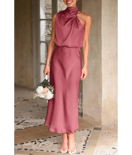PRETTYGARDEN Women's 2025 Summer Satin Dress Elegant Sleeveless Mock Neck Cocktail Party Maxi Dresses