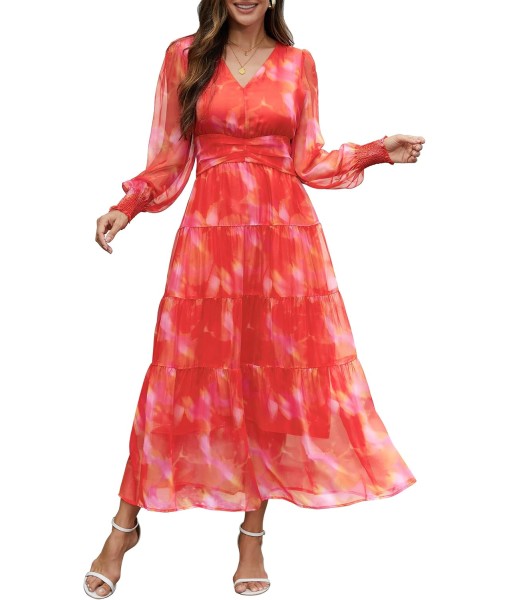 ANRABESS Womens Floral Long Sleeve Maxi Dress V Neck Chiffon Flowy Boho A-Line 2025 Fall Wedding Guest Party Wrap Dresses