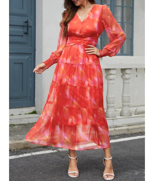 ANRABESS Womens Floral Long Sleeve Maxi Dress V Neck Chiffon Flowy Boho A-Line 2025 Fall Wedding Guest Party Wrap Dresses