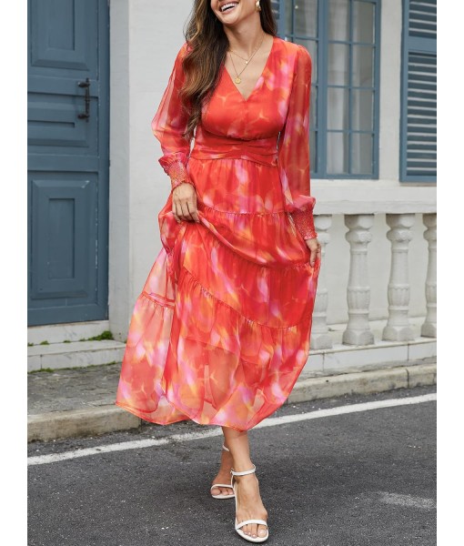 ANRABESS Womens Floral Long Sleeve Maxi Dress V Neck Chiffon Flowy Boho A-Line 2025 Fall Wedding Guest Party Wrap Dresses