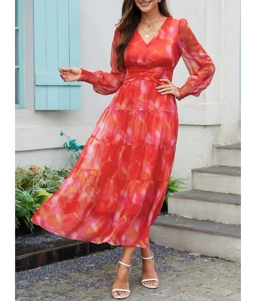 ANRABESS Womens Floral Long Sleeve Maxi Dress V Neck Chiffon Flowy Boho A-Line 2025 Fall Wedding Guest Party Wrap Dresses