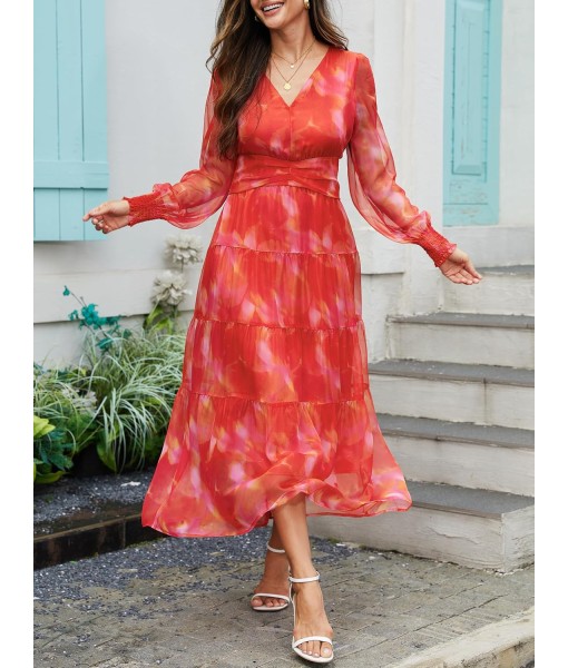ANRABESS Womens Floral Long Sleeve Maxi Dress V Neck Chiffon Flowy Boho A-Line 2025 Fall Wedding Guest Party Wrap Dresses