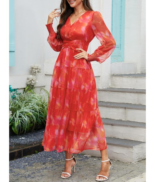 ANRABESS Womens Floral Long Sleeve Maxi Dress V Neck Chiffon Flowy Boho A-Line 2025 Fall Wedding Guest Party Wrap Dresses