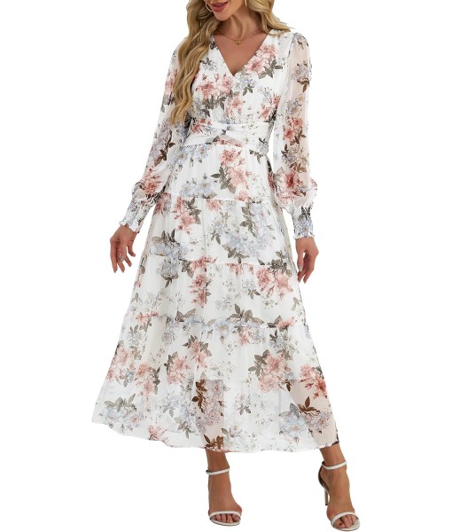 ANRABESS Womens Floral Long Sleeve Maxi Dress V Neck Chiffon Flowy Boho A-Line 2025 Fall Wedding Guest Party Wrap Dresses