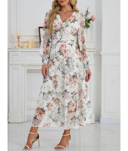ANRABESS Womens Floral Long Sleeve Maxi Dress V Neck Chiffon Flowy Boho A-Line 2025 Fall Wedding Guest Party Wrap Dresses