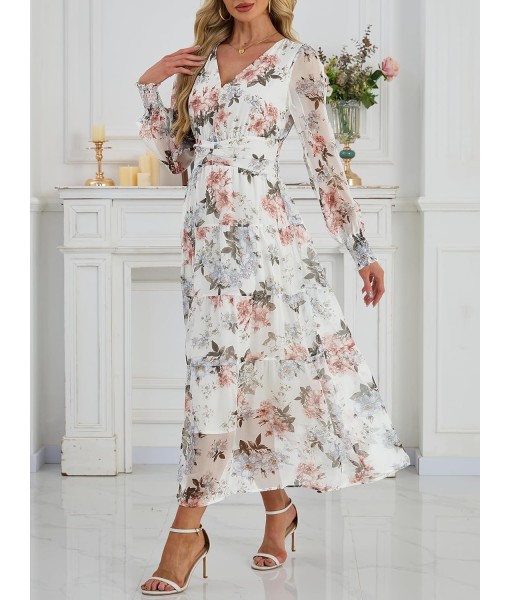 ANRABESS Womens Floral Long Sleeve Maxi Dress V Neck Chiffon Flowy Boho A-Line 2025 Fall Wedding Guest Party Wrap Dresses