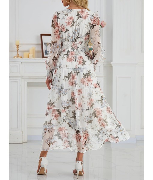 ANRABESS Womens Floral Long Sleeve Maxi Dress V Neck Chiffon Flowy Boho A-Line 2025 Fall Wedding Guest Party Wrap Dresses
