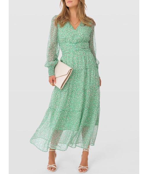 ANRABESS Womens Floral Long Sleeve Maxi Dress V Neck Chiffon Flowy Boho A-Line 2025 Fall Wedding Guest Party Wrap Dresses