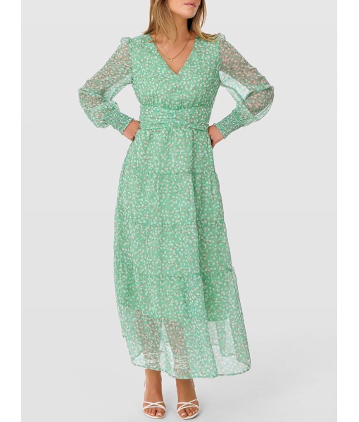 ANRABESS Womens Floral Long Sleeve Maxi Dress V Neck Chiffon Flowy Boho A-Line 2025 Fall Wedding Guest Party Wrap Dresses