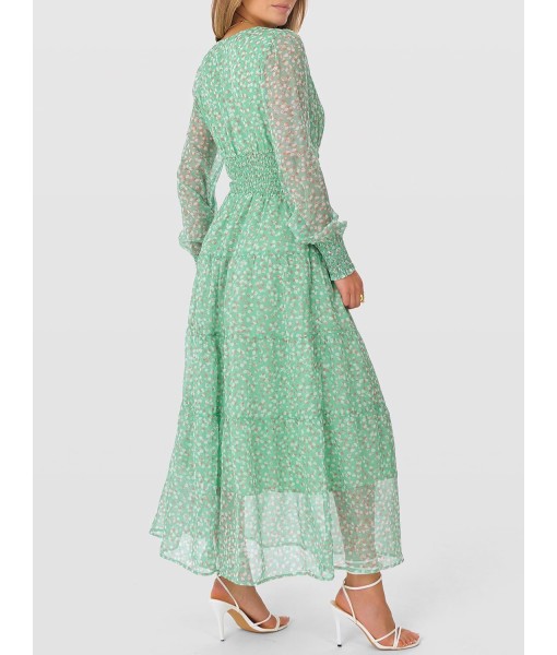 ANRABESS Womens Floral Long Sleeve Maxi Dress V Neck Chiffon Flowy Boho A-Line 2025 Fall Wedding Guest Party Wrap Dresses