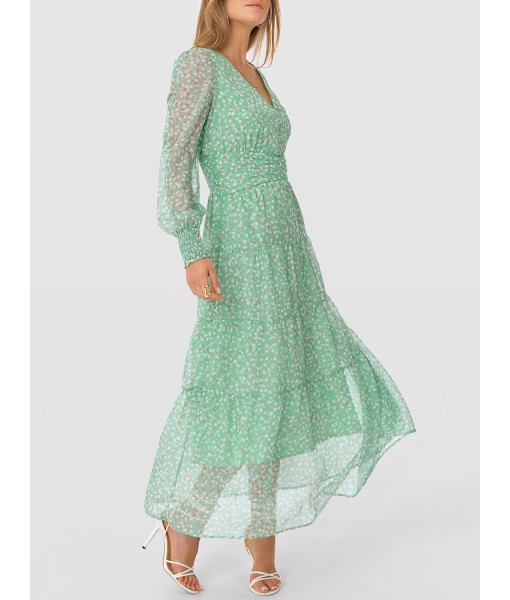 ANRABESS Womens Floral Long Sleeve Maxi Dress V Neck Chiffon Flowy Boho A-Line 2025 Fall Wedding Guest Party Wrap Dresses