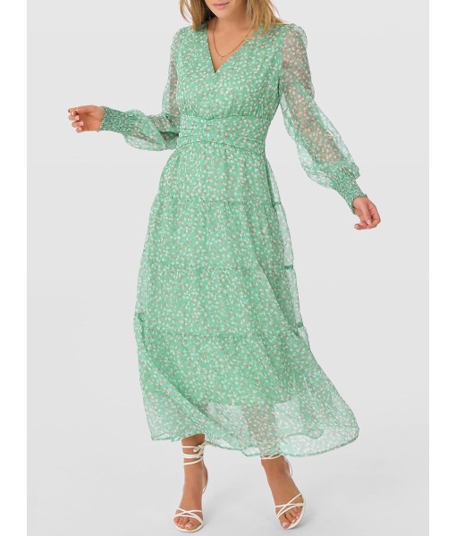 ANRABESS Womens Floral Long Sleeve Maxi Dress V Neck Chiffon Flowy Boho A-Line 2025 Fall Wedding Guest Party Wrap Dresses