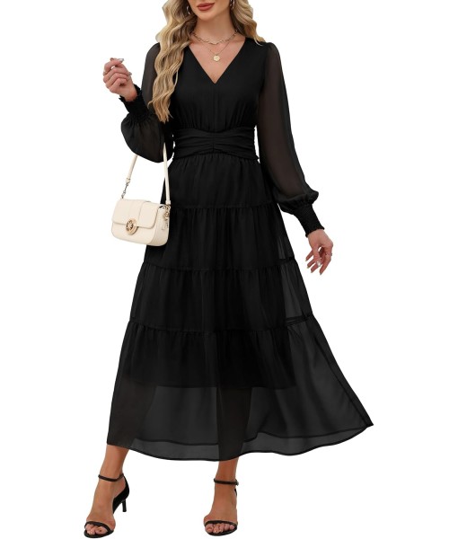 ANRABESS Womens Floral Long Sleeve Maxi Dress V Neck Chiffon Flowy Boho A-Line 2025 Fall Wedding Guest Party Wrap Dresses