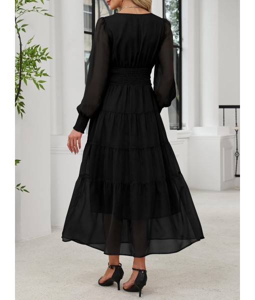 ANRABESS Womens Floral Long Sleeve Maxi Dress V Neck Chiffon Flowy Boho A-Line 2025 Fall Wedding Guest Party Wrap Dresses