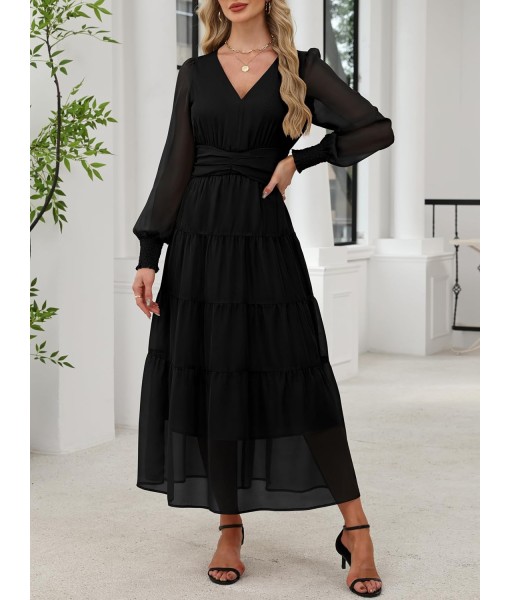 ANRABESS Womens Floral Long Sleeve Maxi Dress V Neck Chiffon Flowy Boho A-Line 2025 Fall Wedding Guest Party Wrap Dresses