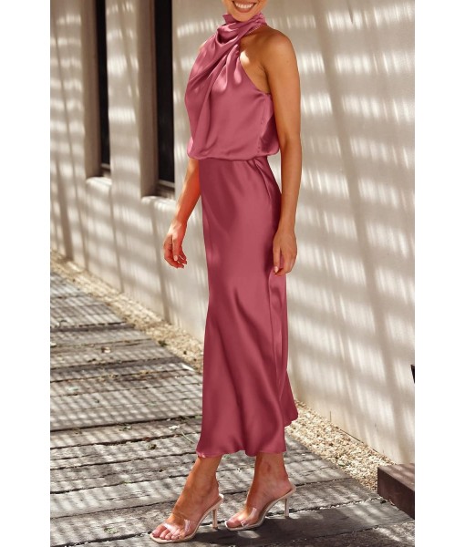 PRETTYGARDEN Women's 2025 Summer Satin Dress Elegant Sleeveless Mock Neck Cocktail Party Maxi Dresses