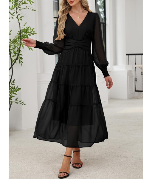 ANRABESS Womens Floral Long Sleeve Maxi Dress V Neck Chiffon Flowy Boho A-Line 2025 Fall Wedding Guest Party Wrap Dresses