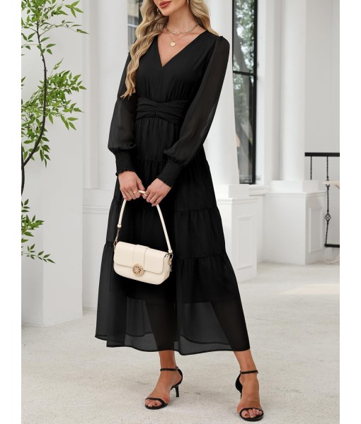 ANRABESS Womens Floral Long Sleeve Maxi Dress V Neck Chiffon Flowy Boho A-Line 2025 Fall Wedding Guest Party Wrap Dresses