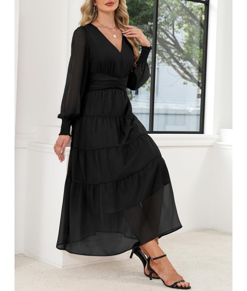 ANRABESS Womens Floral Long Sleeve Maxi Dress V Neck Chiffon Flowy Boho A-Line 2025 Fall Wedding Guest Party Wrap Dresses