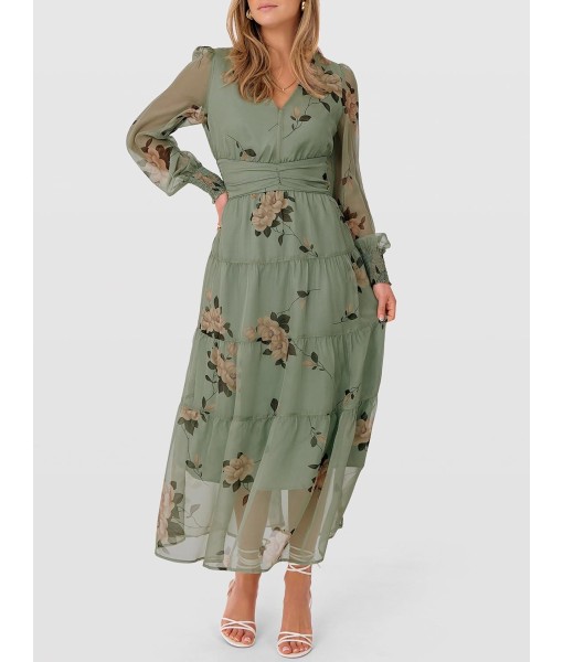 ANRABESS Womens Floral Long Sleeve Maxi Dress V Neck Chiffon Flowy Boho A-Line 2025 Fall Wedding Guest Party Wrap Dresses